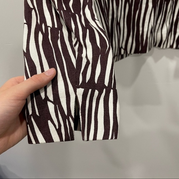 Max Mara One Button Printed Flax Linen Blazer Jacker Brown Size 2 - Picture 7 of 11